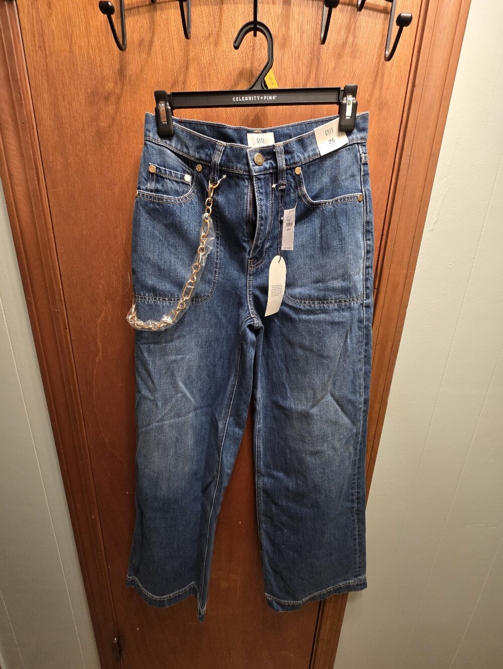 Cult Gaia x GAP Blue High-Rise Wide-Leg Jeans with Chain Accent